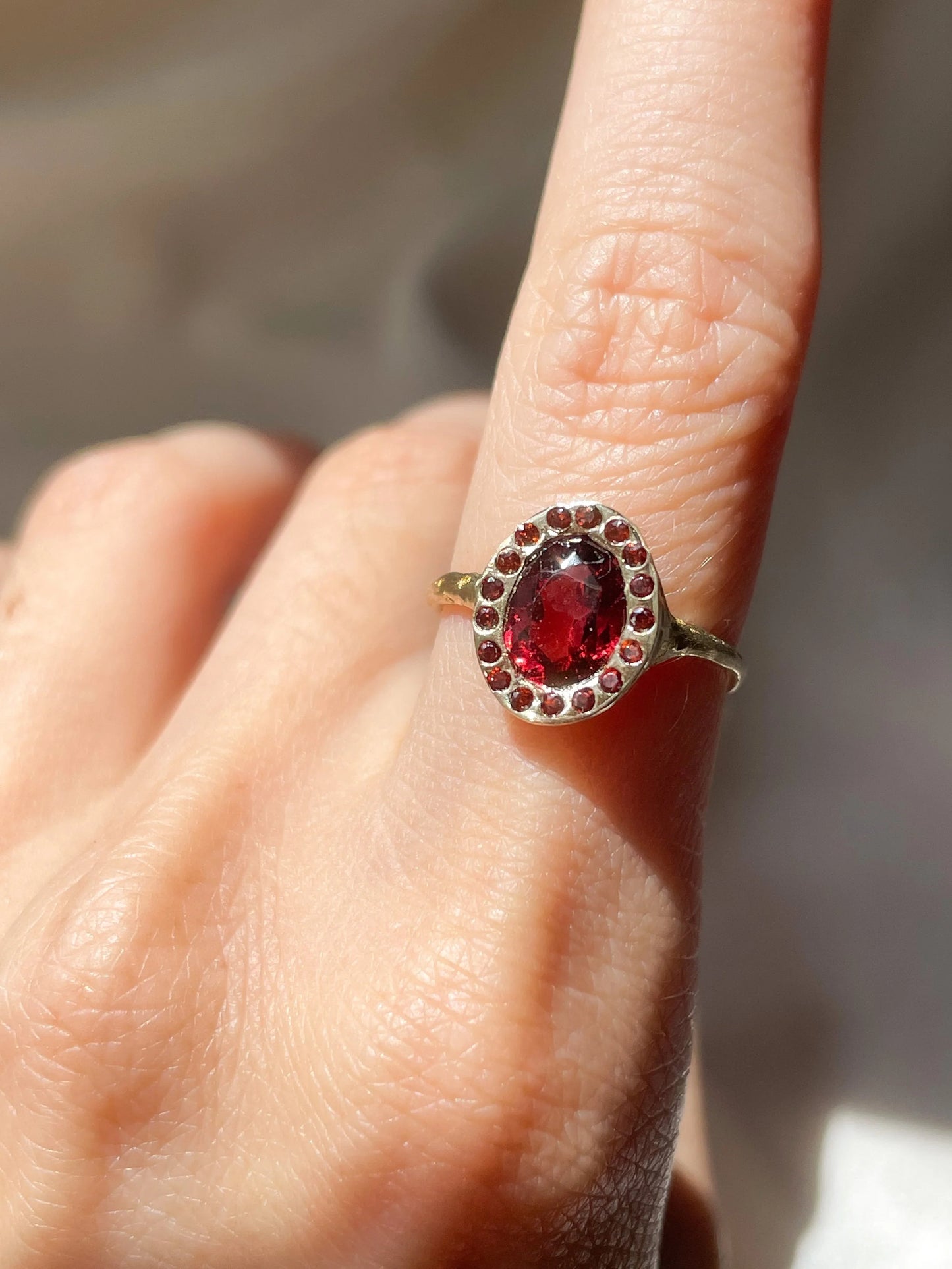 heirloom garnet halo ring