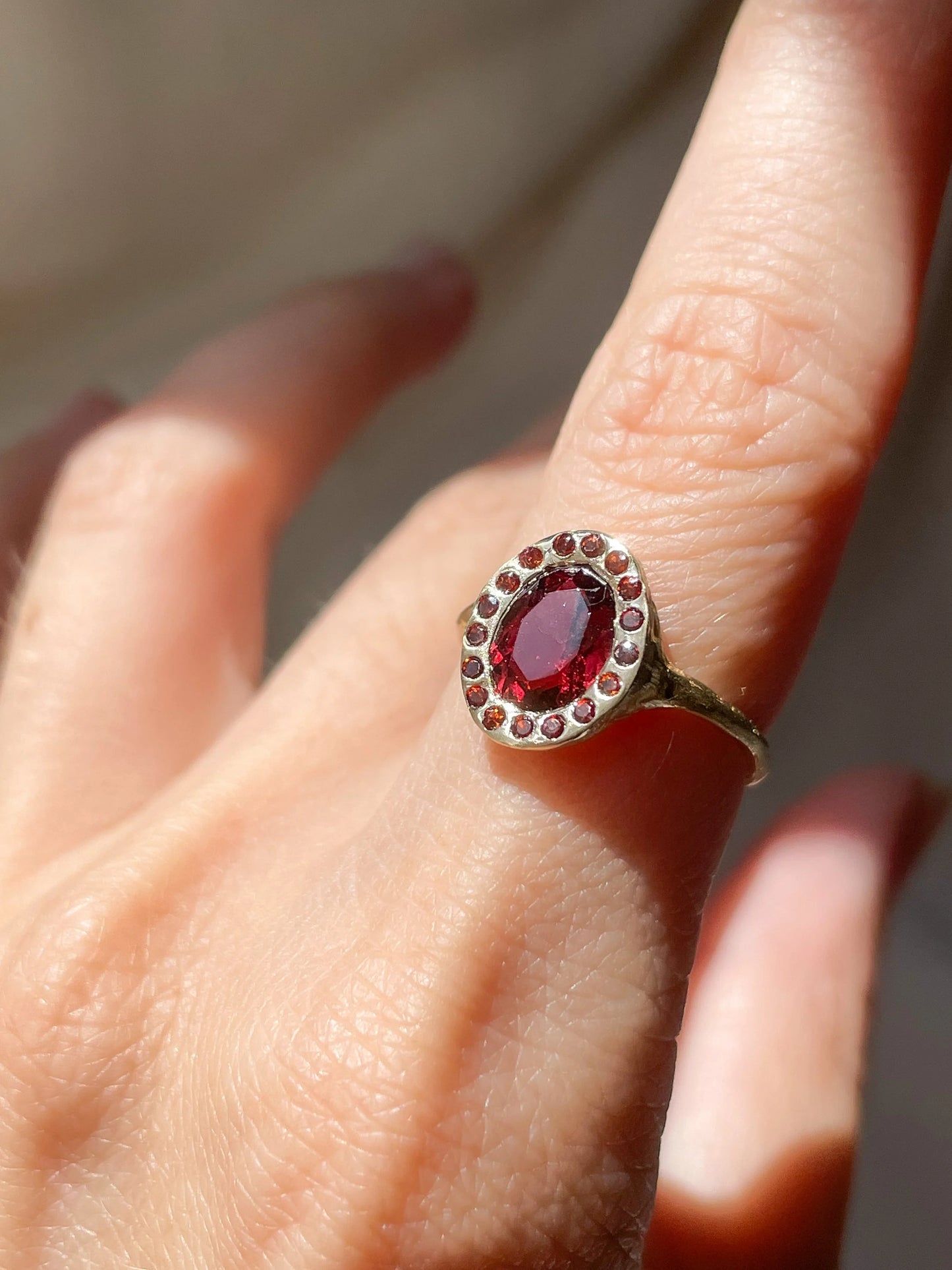 heirloom garnet halo ring