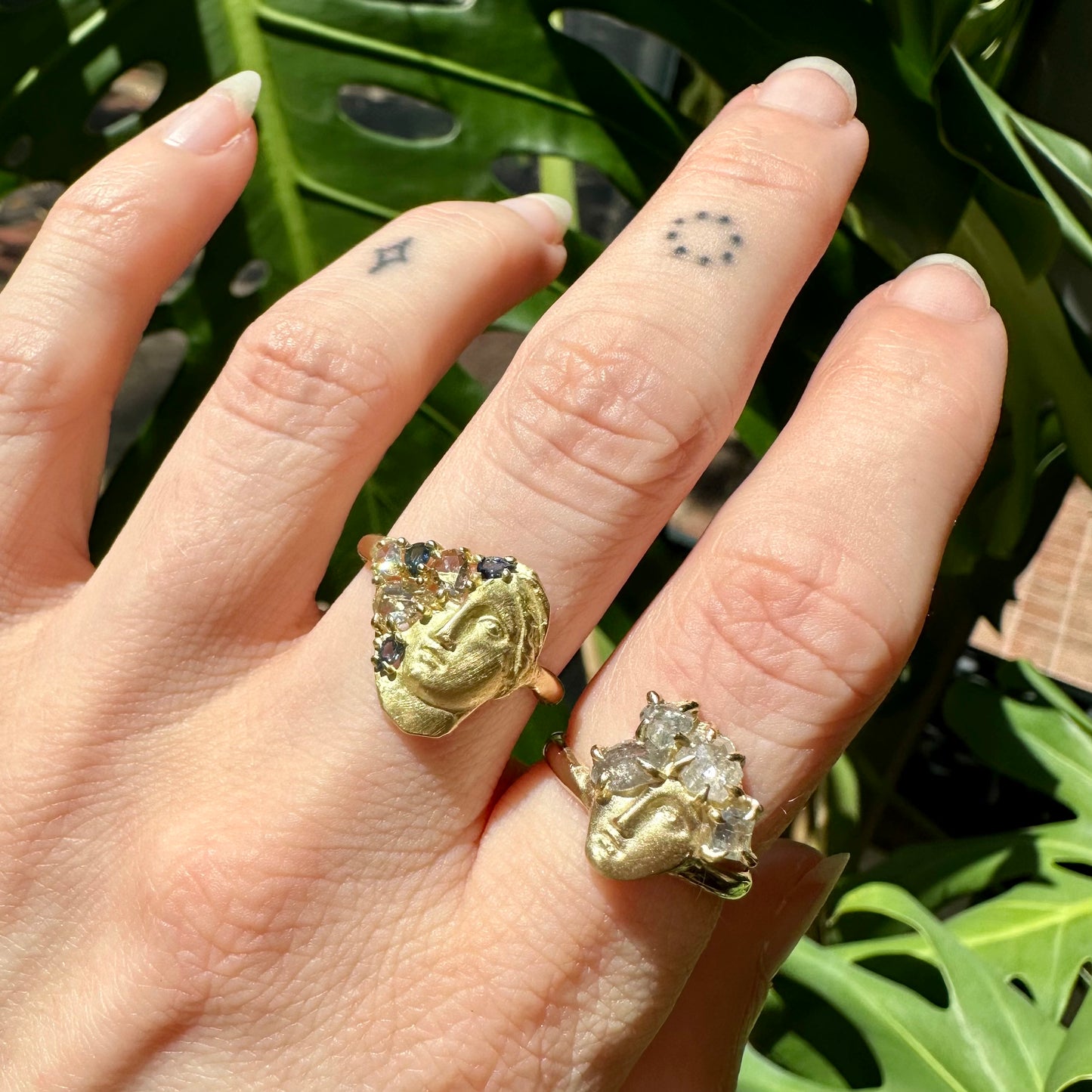 fragmented face diamond crown ring