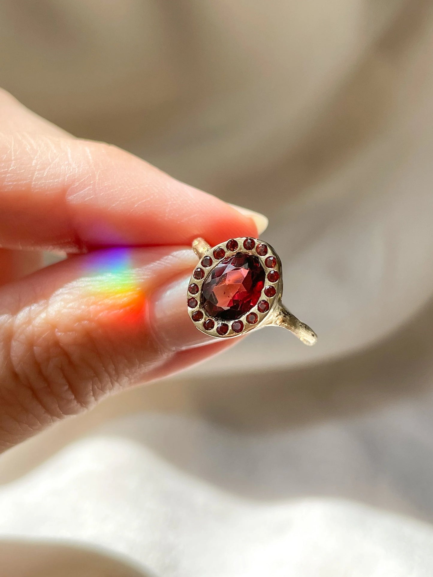 heirloom garnet halo ring