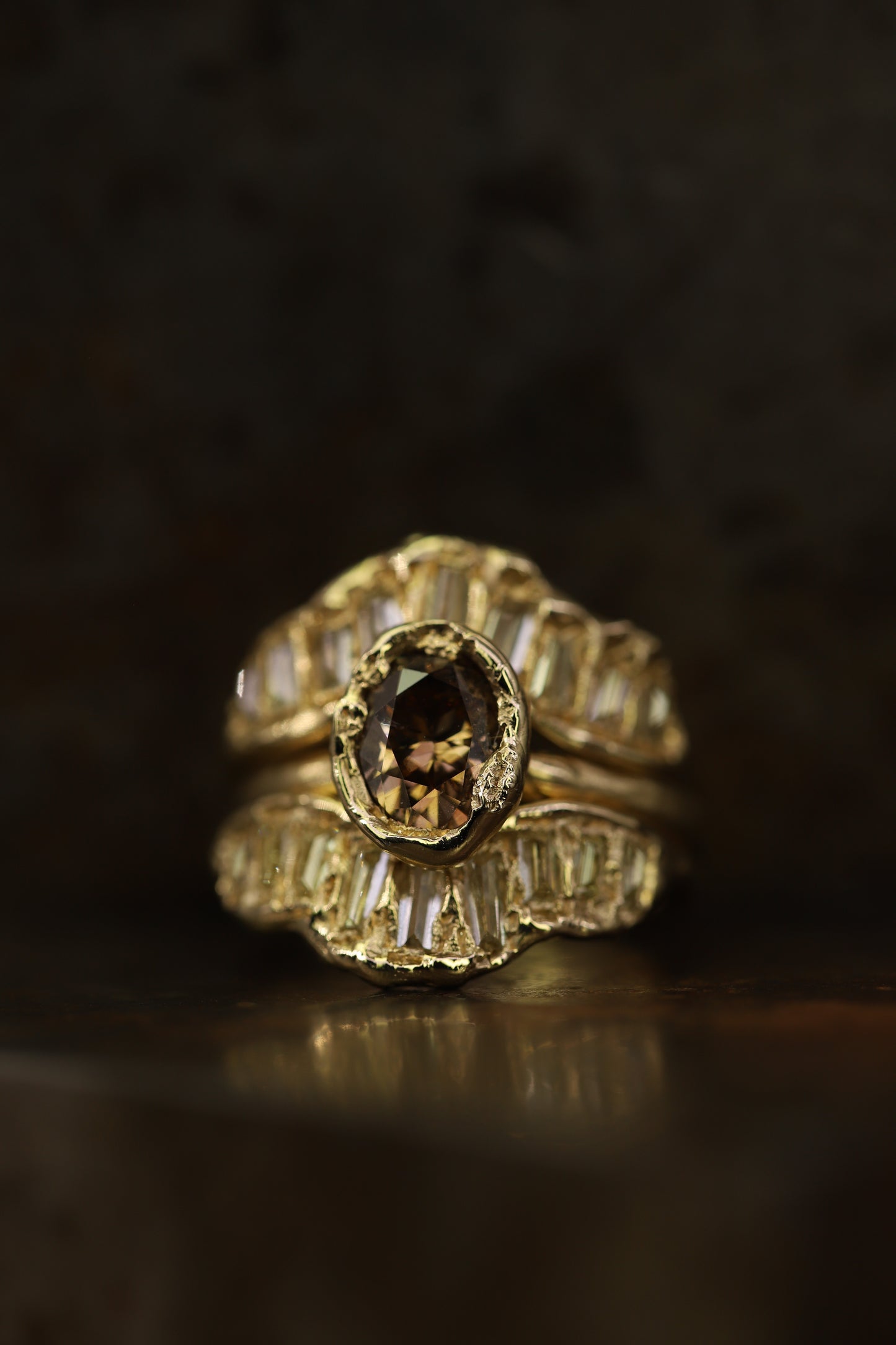 oval organic solitaire ring - natural chocolate diamond