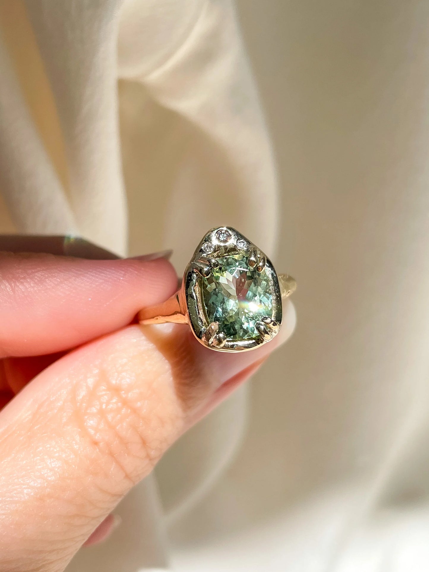 high priestess mint tourmaline ring