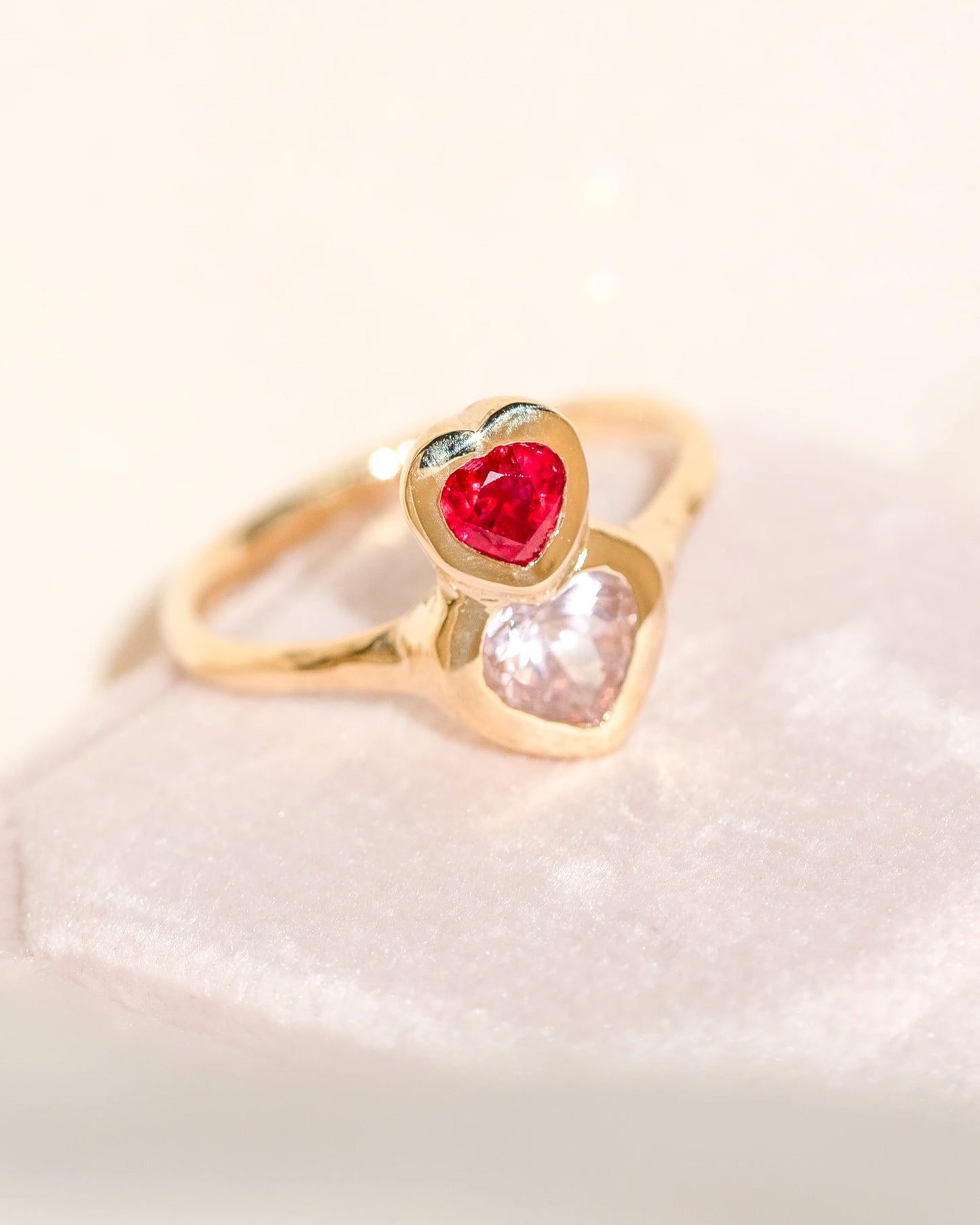 love on top of love ring II - morganite + ruby