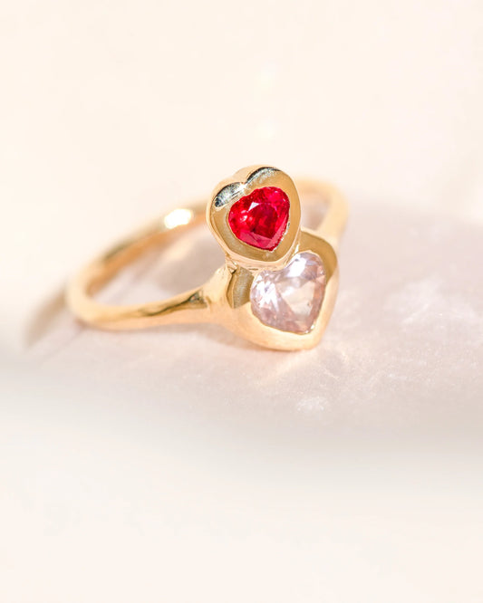 love on top of love ring II - morganite + ruby
