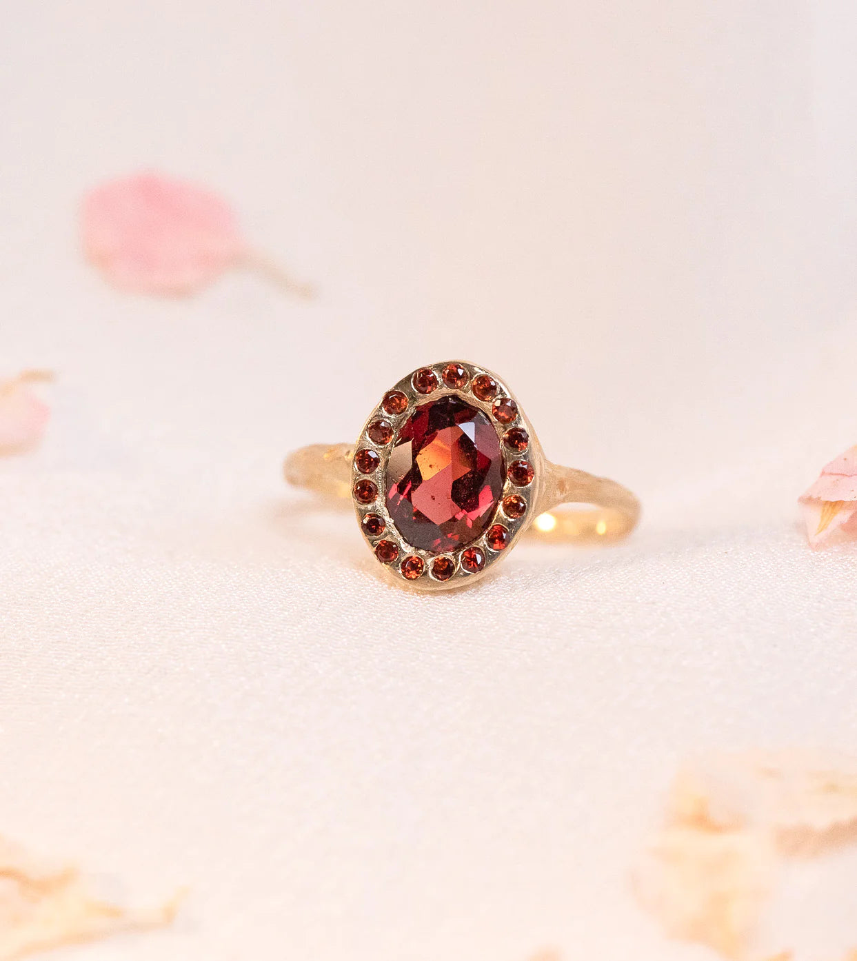 heirloom garnet halo ring