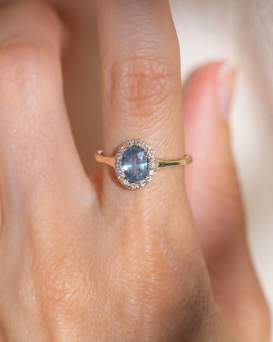 lilac sapphire halo ring