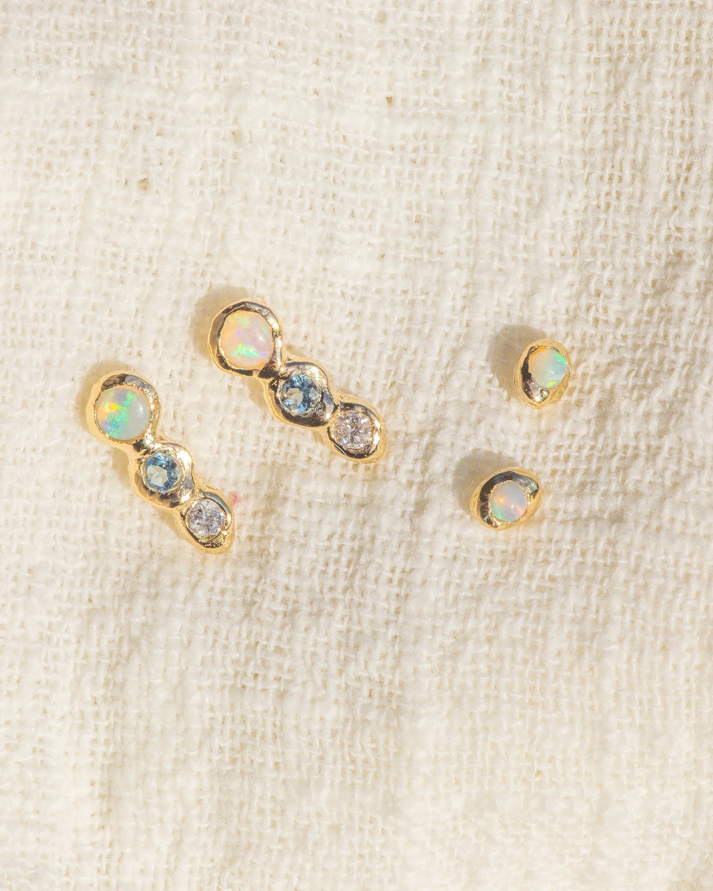 droplette stud earrings - opal + aquamarine + diamond