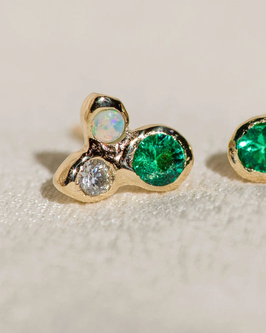 valentina stud earrings - emerald + opal + diamond