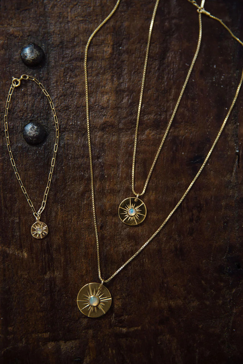 mini opal sun medallion necklace