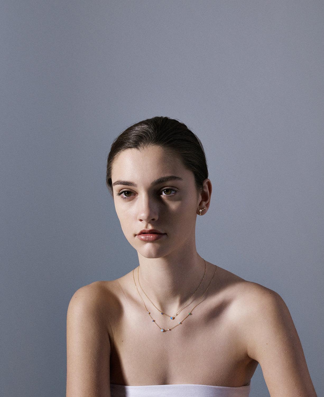 wwake / three-step necklace - opal + sapphire + diamond