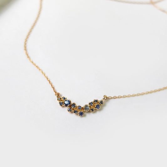 curved cluster necklace - blue sapphire