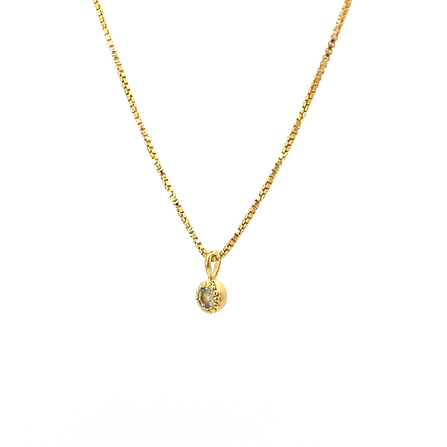 small round milgrain pendant necklace - aquamarine