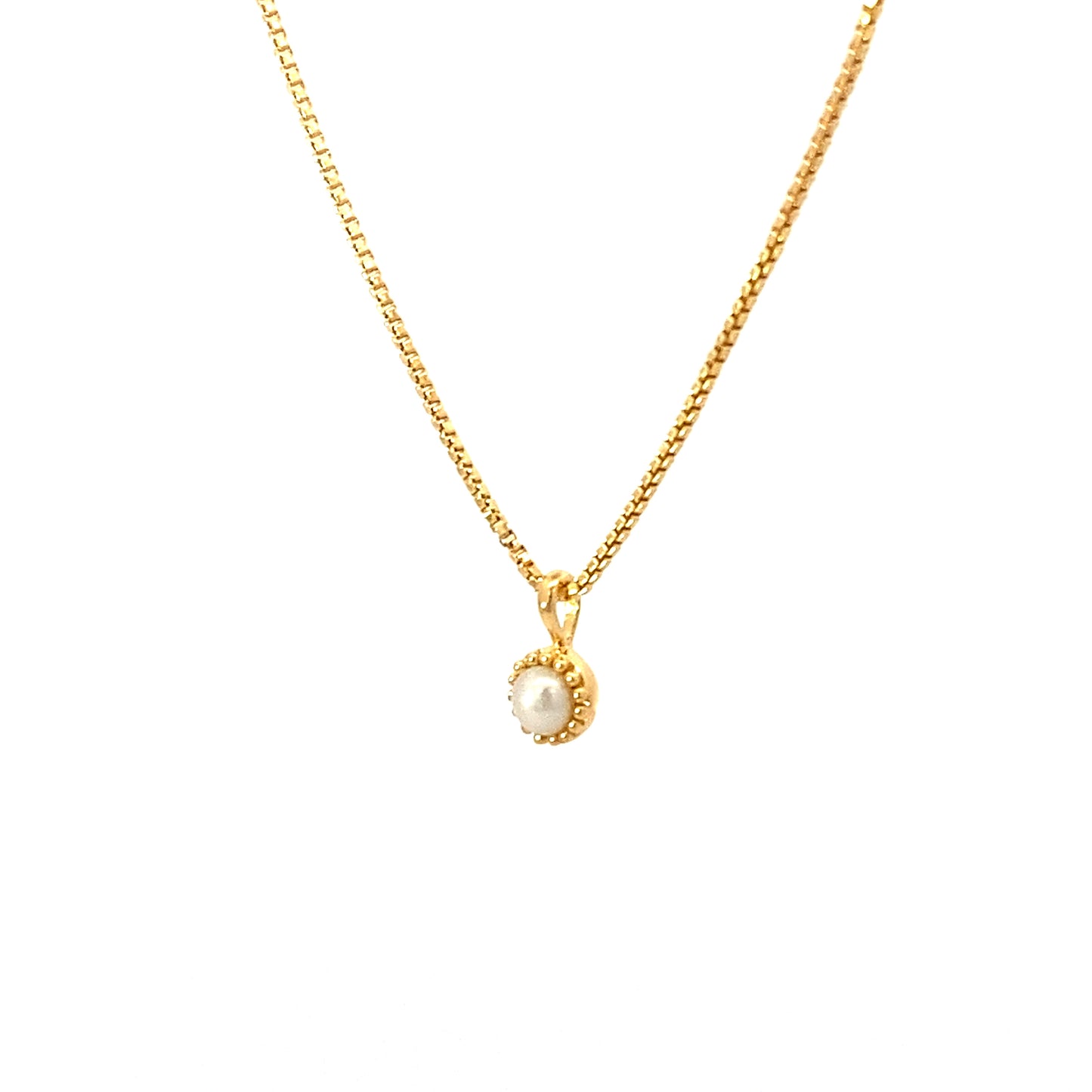 small round milgrain pendant necklace - pearl