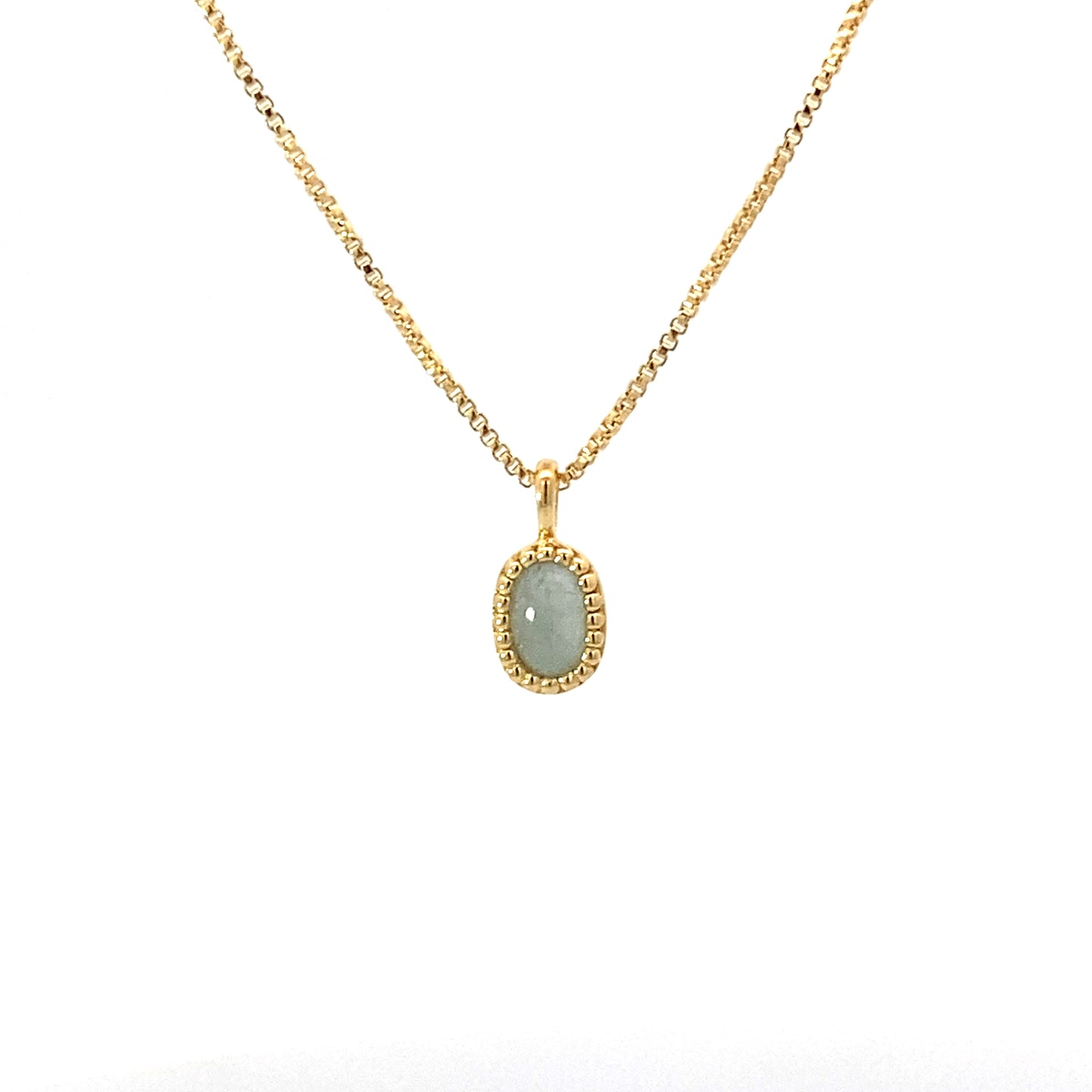oval milgrain pendant necklace - aquamarine cabochon
