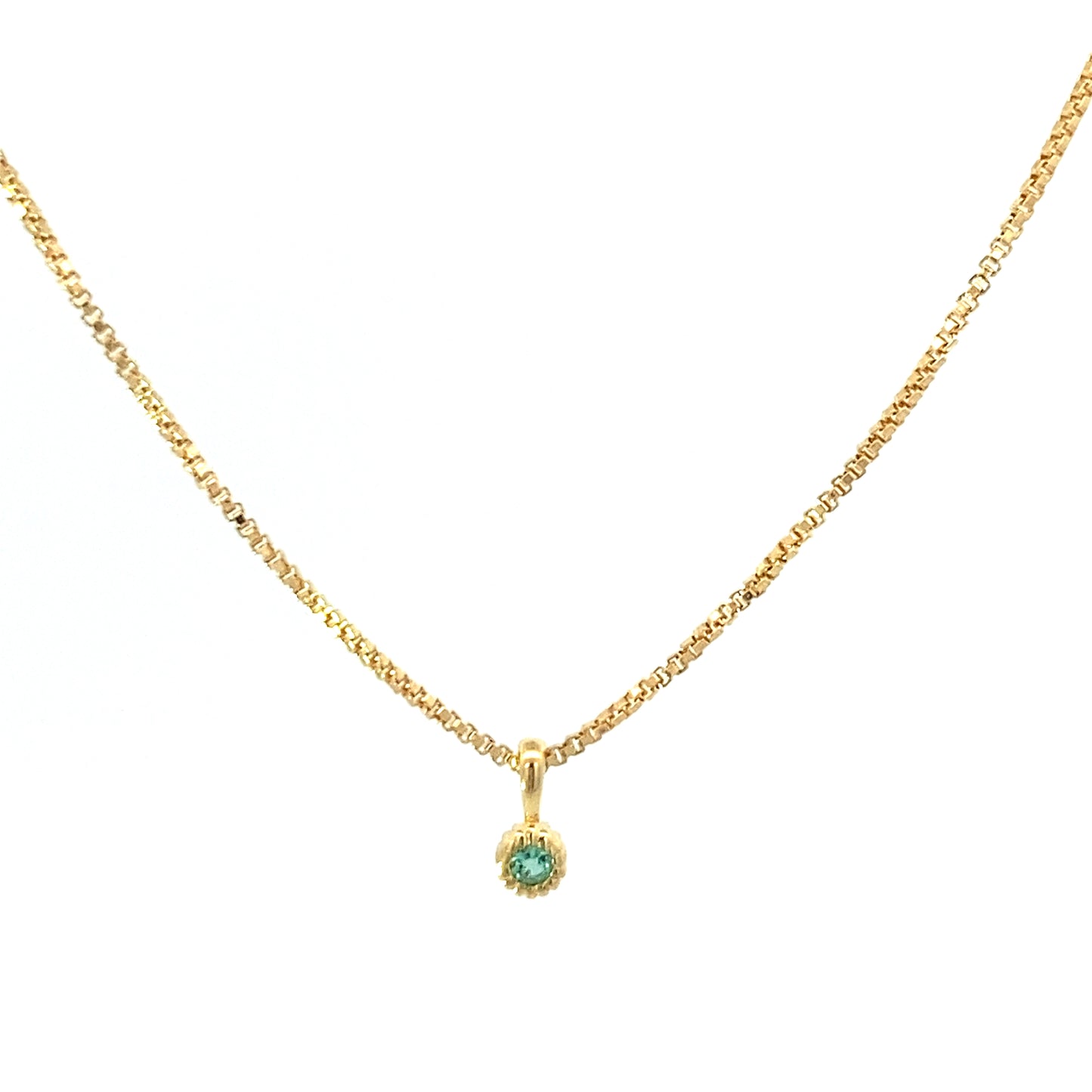tiny round milgrain pendant necklace - emerald