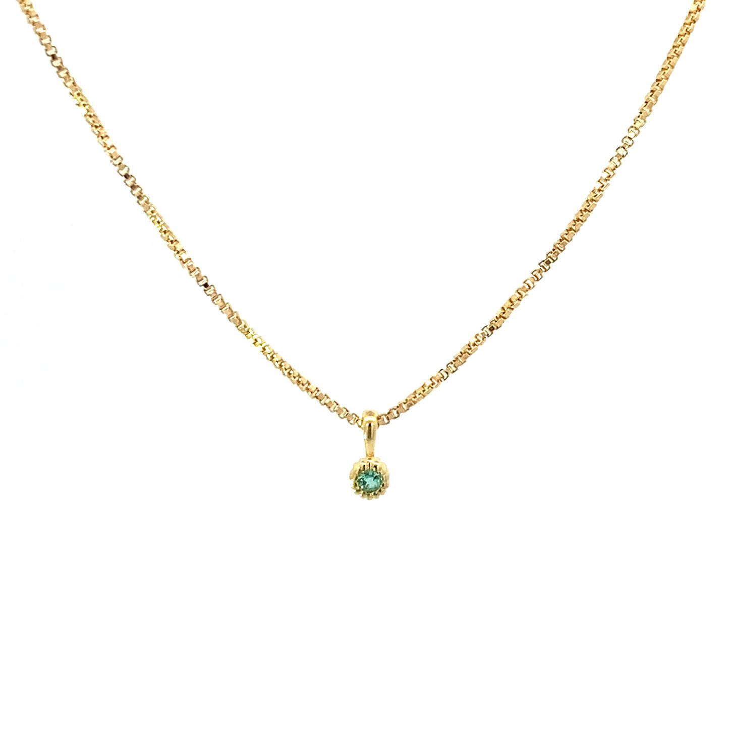tiny round milgrain pendant necklace - emerald