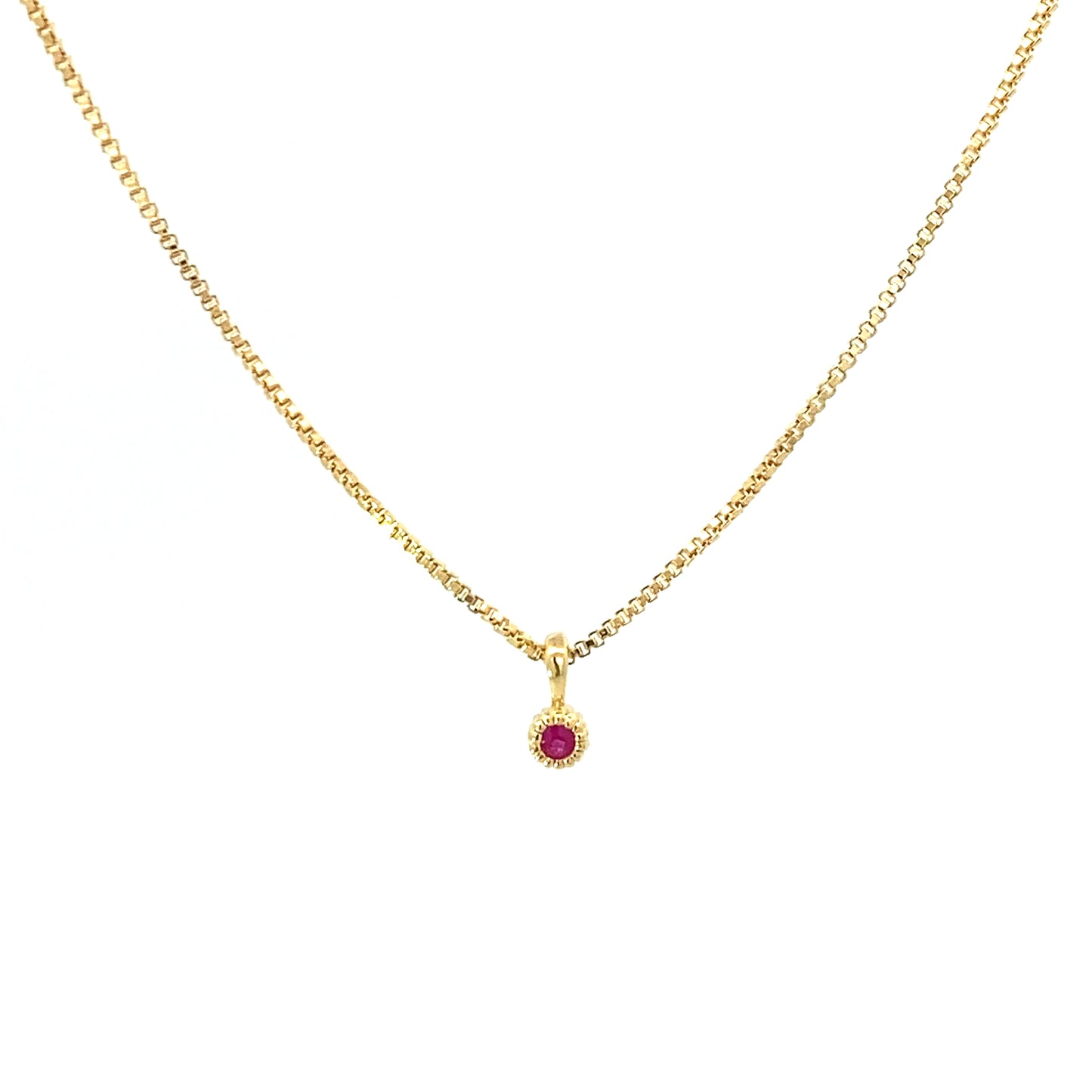 tiny round milgrain pendant necklace - ruby