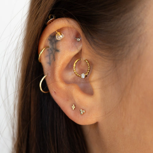 triple gold dot stud earrings