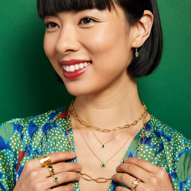 teardrop slider necklace - emerald