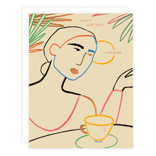 colorful contour lady birthday card