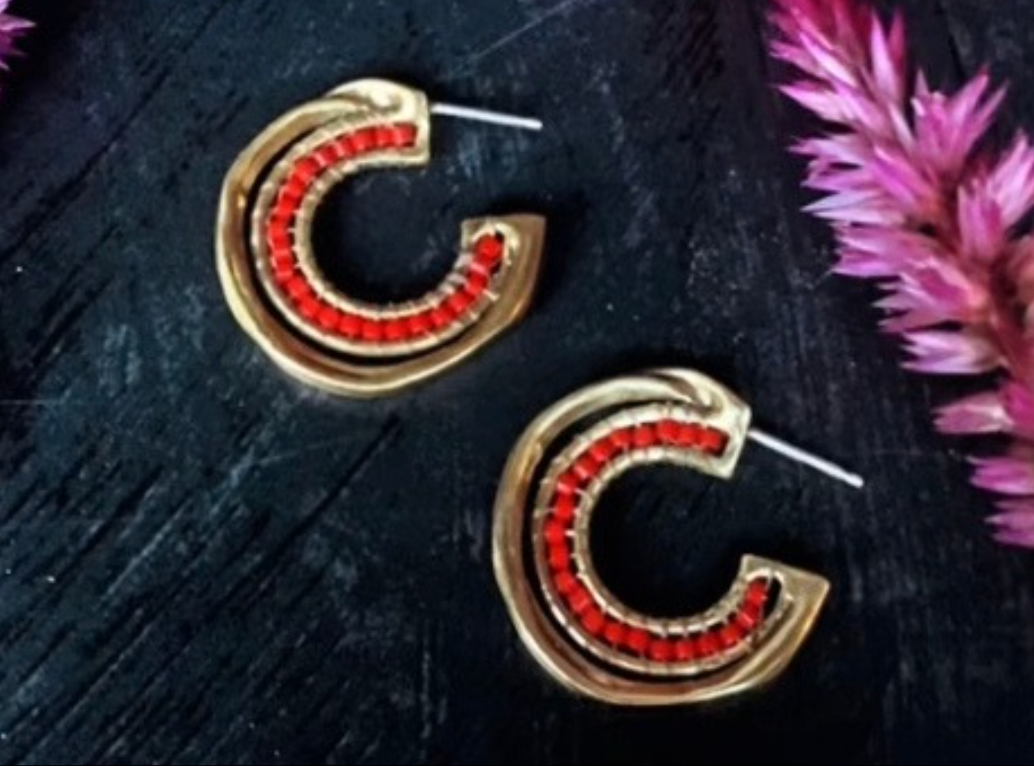 striped ribbon post hoop earrings