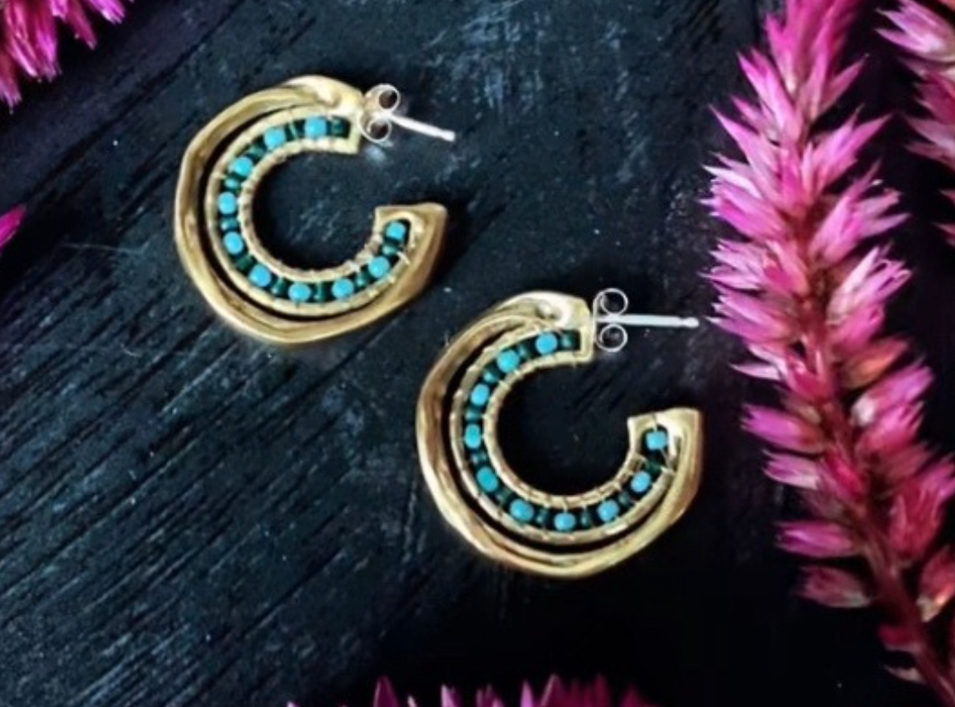 striped ribbon post hoop earrings