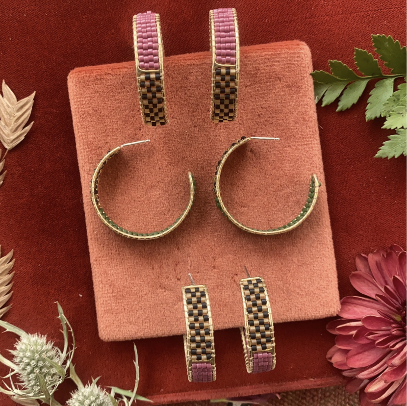 beaded large post hoop earrings