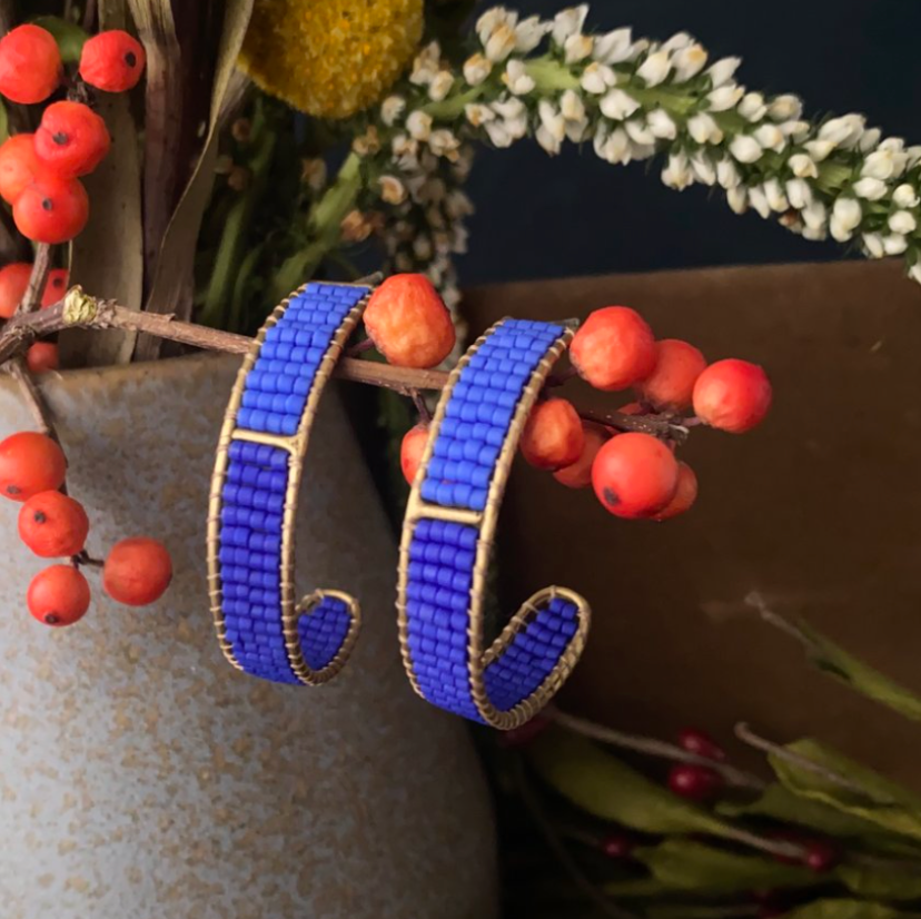 beaded large post hoop earrings
