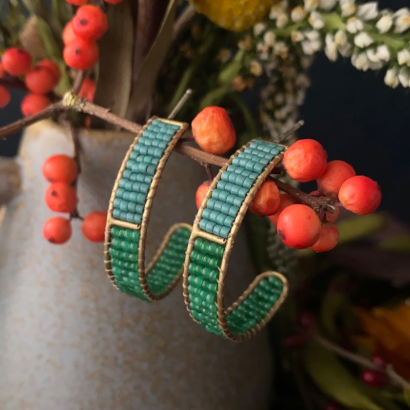 beaded large post hoop earrings