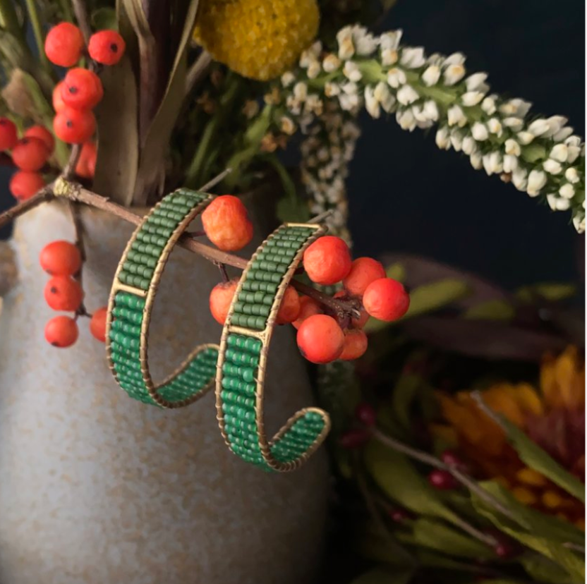 beaded large post hoop earrings