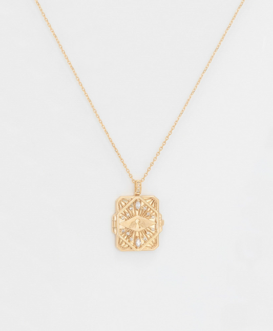 diamond & key open book necklace