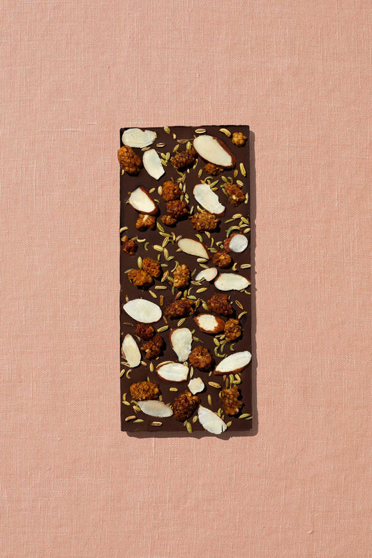 spring & mulberry / date-sweetened chocolate - white mulberry, almond, fennel
