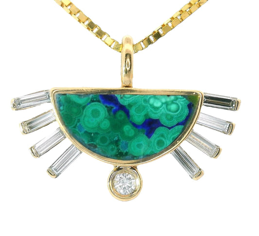 baguette rising sol necklace - malachite + chrysocolla + natural diamond