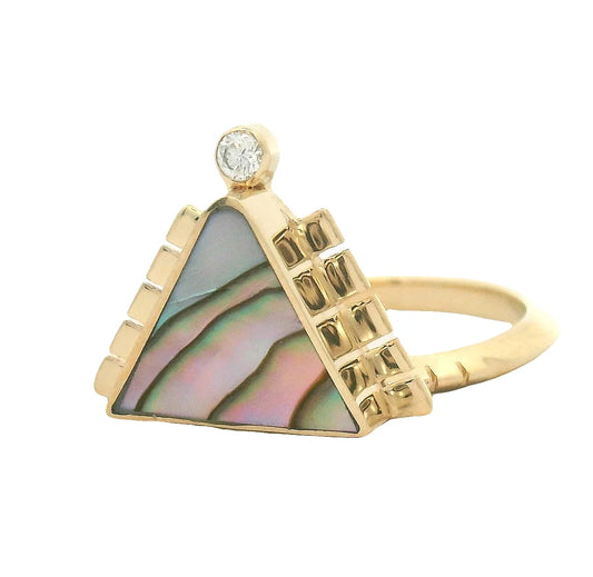 the apex ring - abalone + natural diamond
