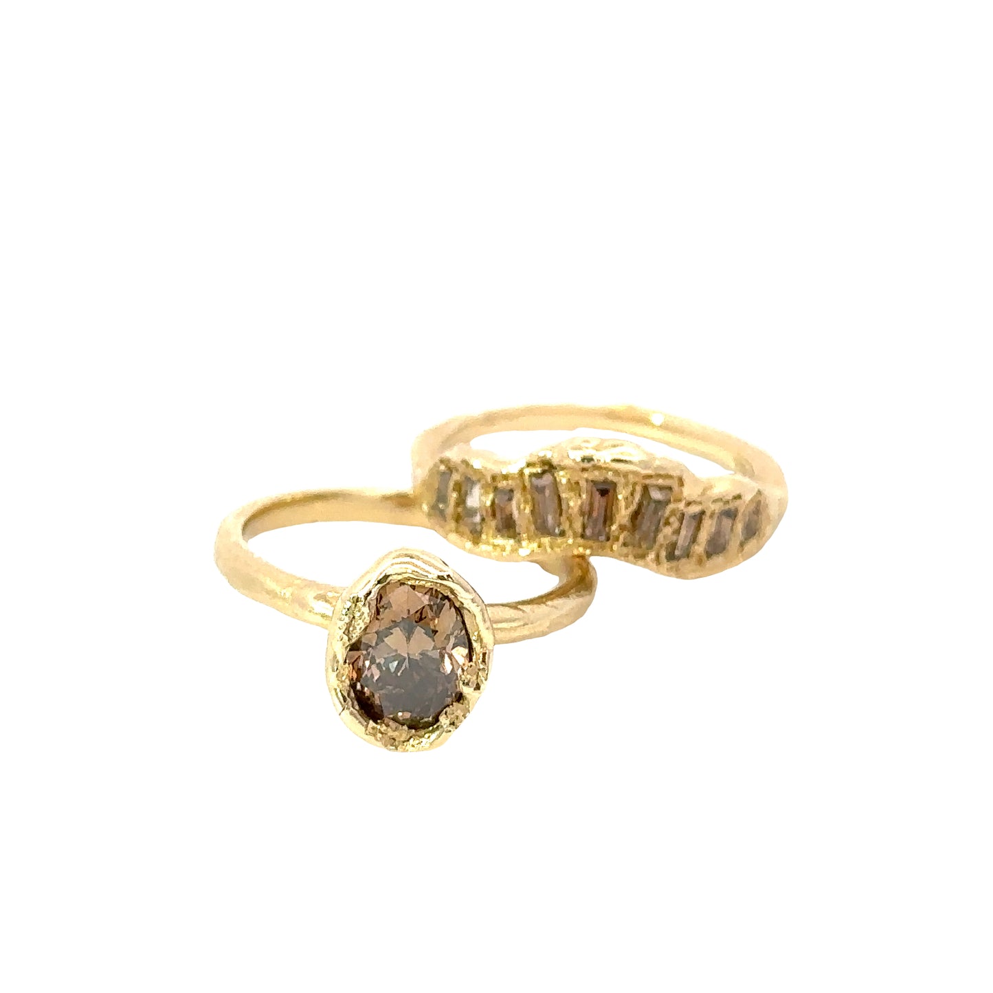 baguette v shape scatter ring - natural chocolate diamond