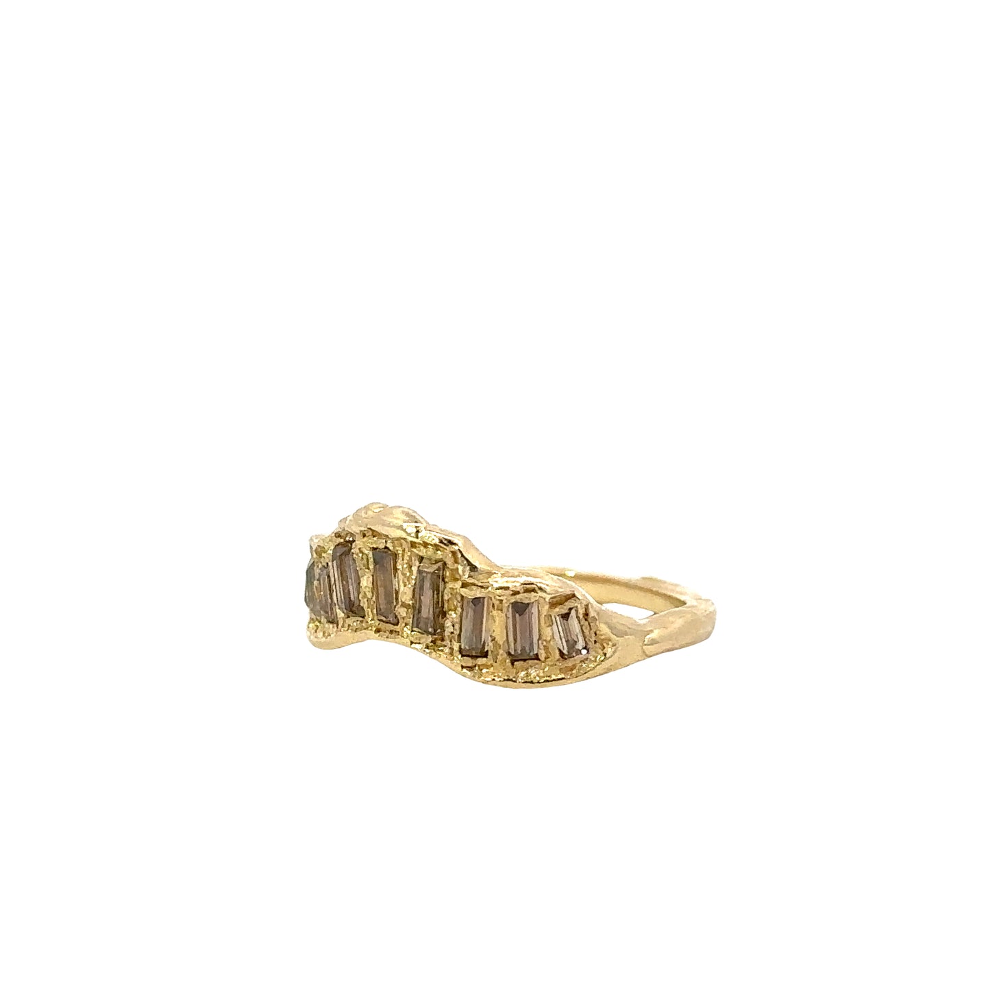baguette v shape scatter ring - natural chocolate diamond