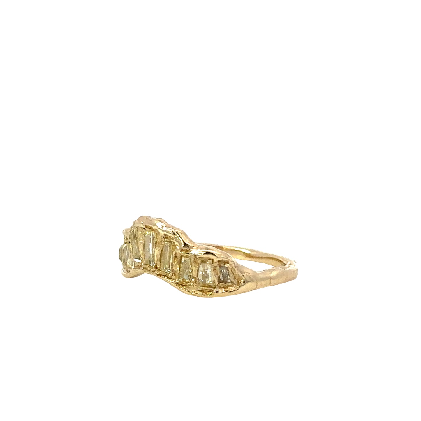 baguette v shape scatter ring - natural lemon diamond