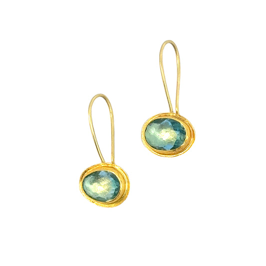 rose-cut oval freeform aquamarine bowl-framed drop earrings