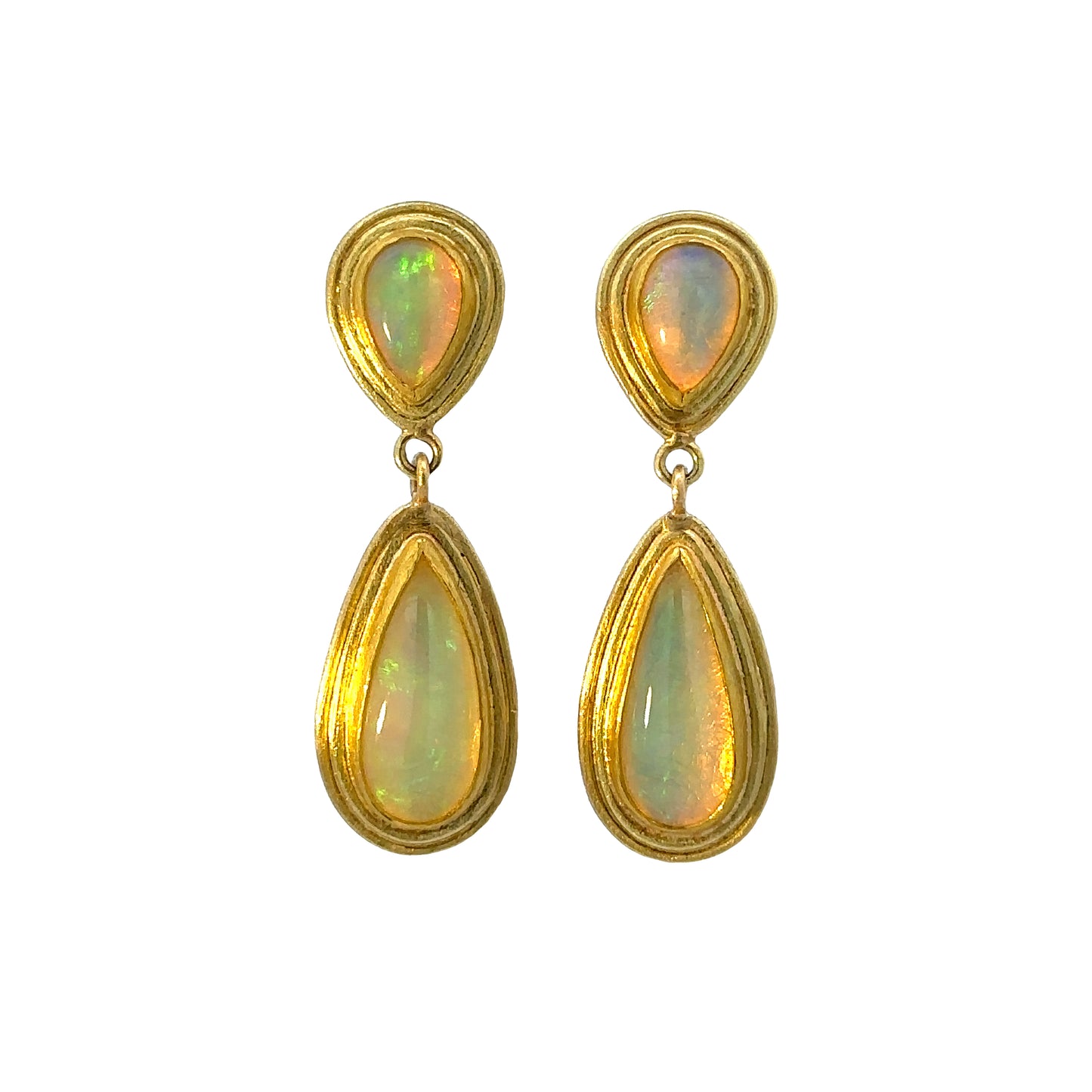 ethiopian opal double-framed teardrop stud drop earrings