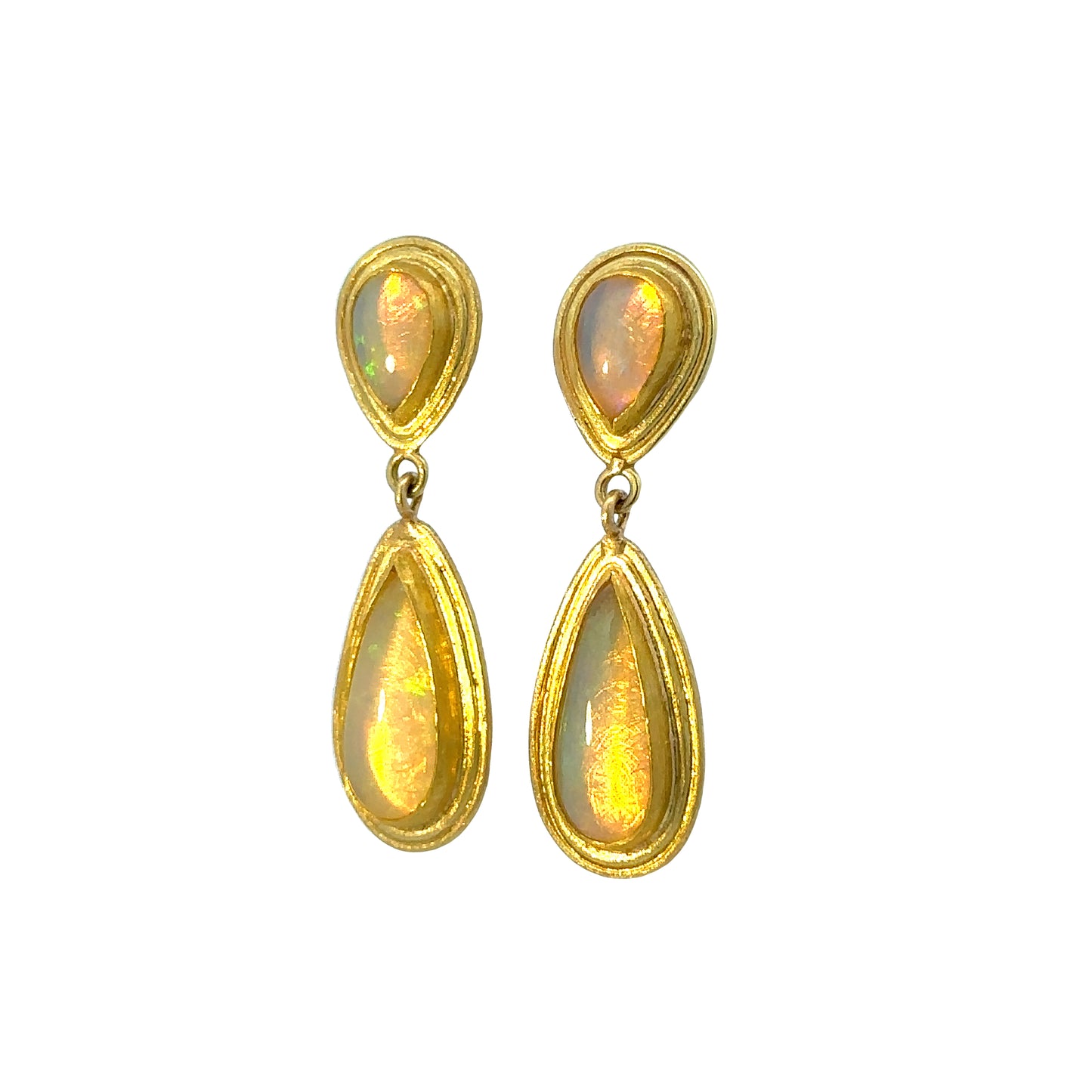 ethiopian opal double-framed teardrop stud drop earrings