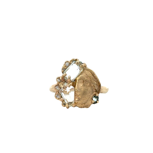 fragmented sybil ring - aquamarine + diamond
