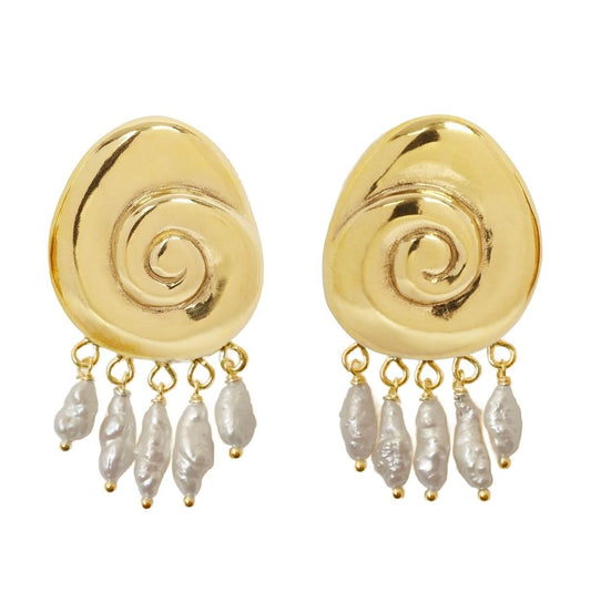 large compass earrings + pearls