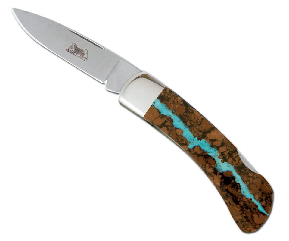 santa fe stoneworks / vein turquoise lockback knife - 3"