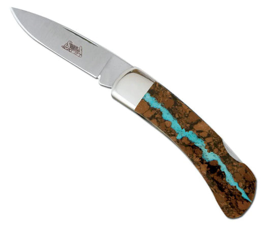 santa fe stoneworks / vein turquoise lockback knife - 3"