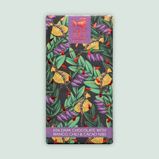 theo & philo / 65% dark chocolate with mango, chili, & nibs