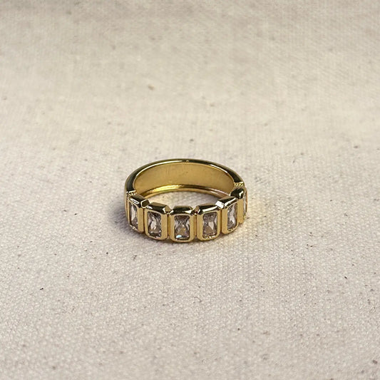bezel baguette wide band ring