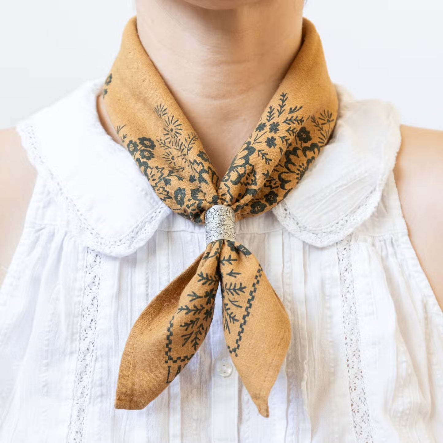 natural dye raw silk bandana - ochre field