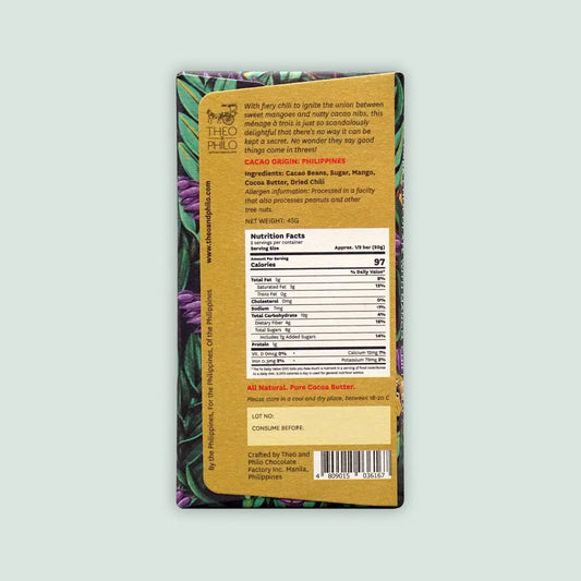 theo & philo / 65% dark chocolate with mango, chili, & nibs