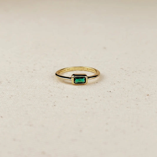 rectangle bezel stone ring - green cz