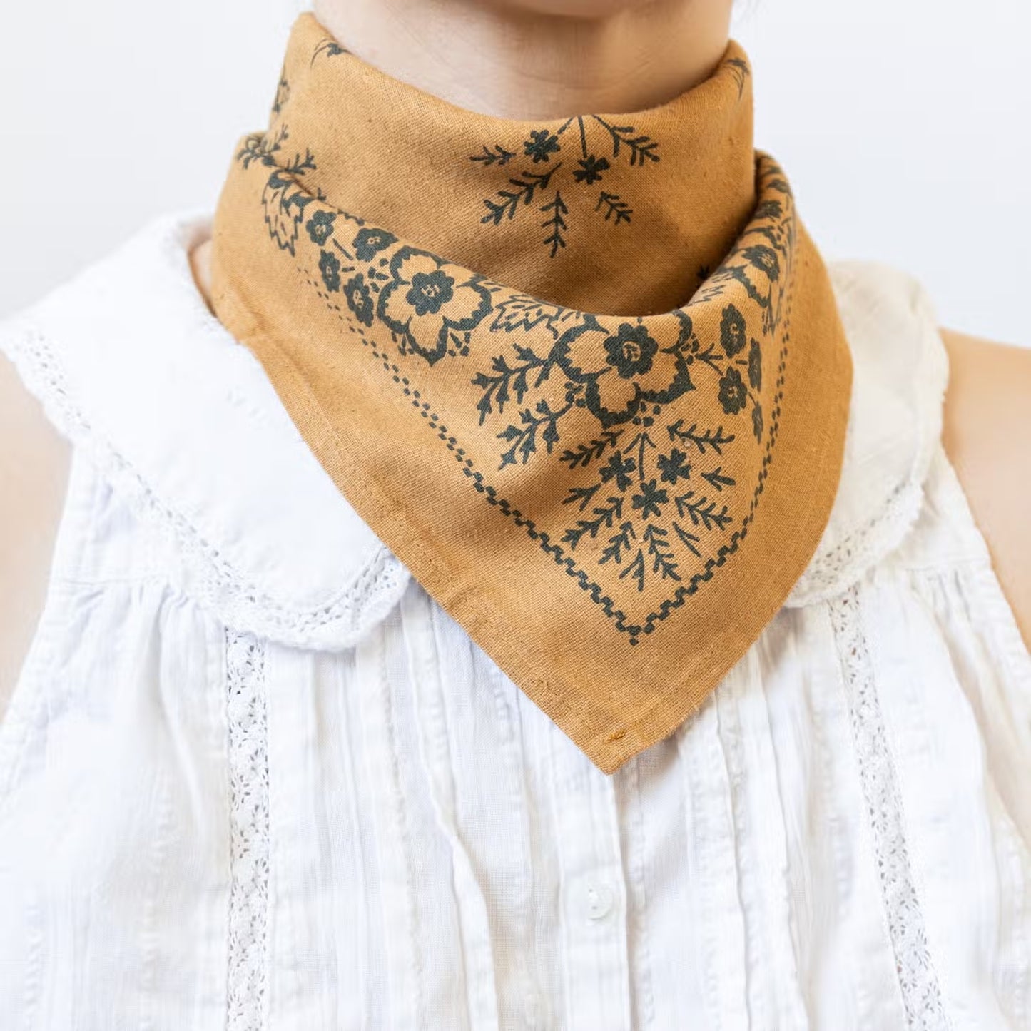 natural dye raw silk bandana - ochre field